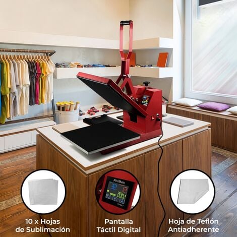 Prensa Calor Roja 38x38cm + 10 Hojas Sublimación Incluidas, Impresora  Máquina Sublimar Personalizar Camisetas Transferencia Térmica