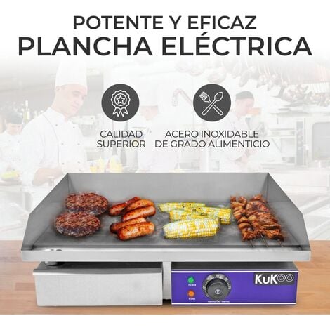 Plancha Profesional Antiadherente Eléctrica de 50cm de Acero Inoxidable  Grill Parrilla de Asar Cocina Cocción Barbacoa