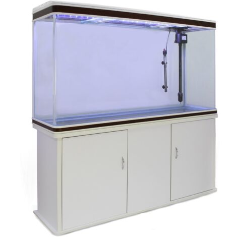 Pecera Acuario 300 Litros para Peces de Agua Dulce,Tropicales + Marinos con Mueble Blanco,Calentador 300W Ajustable,Filtro,Bomba de Aire,Zona Observación 180º + Luz LED, 2 Años Garantía Eléctrica
