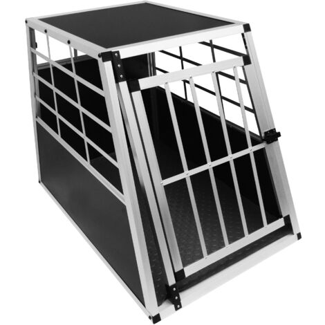 Jaula de Transporte para Coche Mascotas Caja de Viaje de Aluminio Trapezoidal Transportador de Perros Gatos Cachorros  1 Puerta  69 x 65 x 90cm GRATIS Alfombra de Plástico Lavable