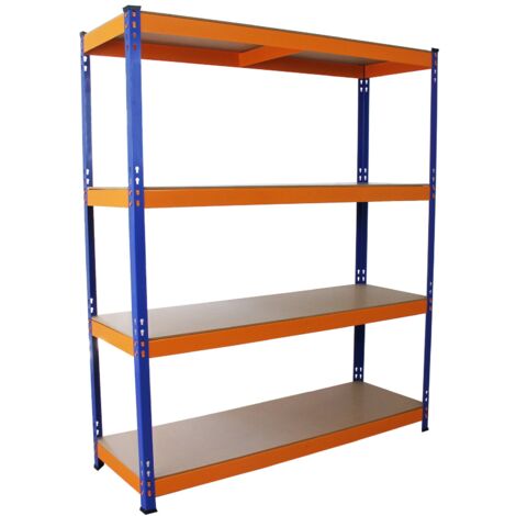 Estantería Metálica Azul y Naranja S-Rax Sin Tornillos 150x50x180cm de 4 Estantes Baldas Repisas Capacidad 265kg por Estante Almacenamiento Almacenaje Herramientas Cobertizo Oficina Taller Garaje (1/5)