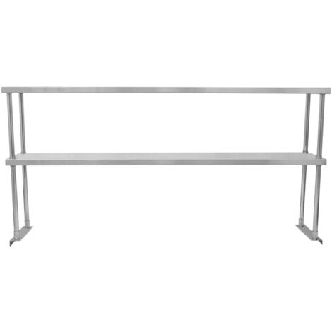 Sobremesa de Cocina Comercial de 304 Acero Inoxidable Estante de 2 Niveles Mesa de Catering Doble para Preparación de Comida Industrial Capacidad 100kg por Estante 150x30x75cm Kit de Fijación Gratis