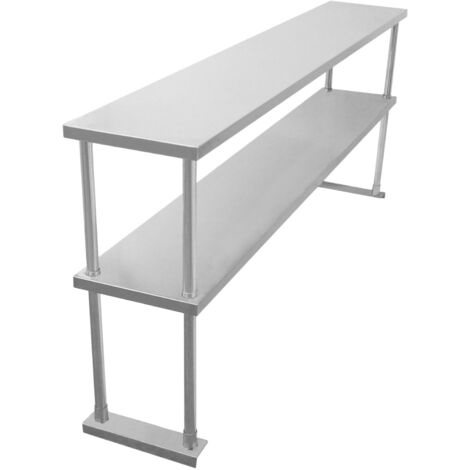 Sobremesa de Cocina Comercial de 304 Acero Inoxidable Estante de 2 Niveles Mesa de Catering Doble para Preparación de Comida Industrial Capacidad 100kg por Estante 150x30x75cm Kit de Fijación Gratis