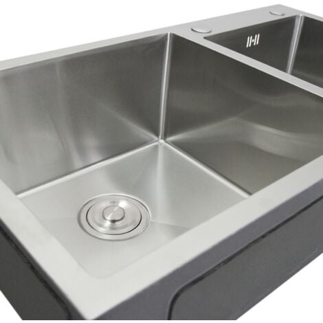 Fregadero Cocina de Acero Inoxidable Tazón Doble Acabado Satinado Cuadrado Premium Hecho a Mano con Colador Tapón y Tubo Desagüe Fácil Instalación Resistente a la Corrosión Double Kitchen Sink
