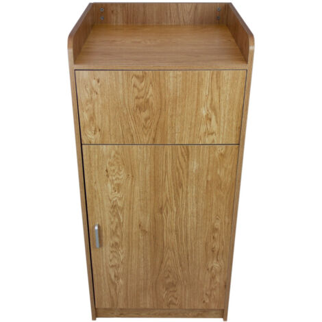 Papelera de Madera Roble Claro y Soporte de Bandeja Comercial Restaurante Comedor Cafetería Cocina Contenedor Residuos Desecho Cubo de Basura Capacidad 100L Puerta Giro 90°+ Pegatinas de Vinilo Negras