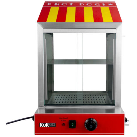 Calentador de Perritos Calientes Comercial Máquina Eléctrica de Vapor para Hot Dogs de 2000W Asador Salchichas Profesional con Temperatura Ajustable de 30 a 110°C + Pinzas y 3 Botellas de Salsa Gratis