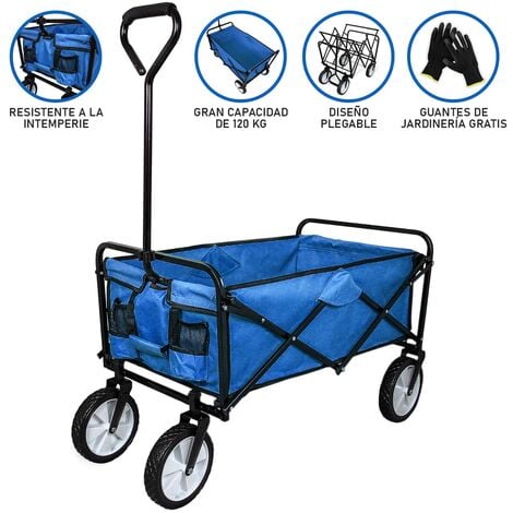 vidaXL Carretilla de carga plegable con 6 ruedas azul