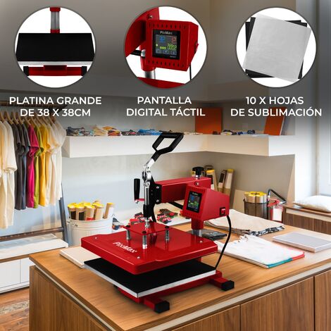 Prensa Calor Roja 38x38cm + 10 Hojas Sublimación Incluidas, Impresora  Máquina Sublimar Personalizar Camisetas Transferencia Térmica