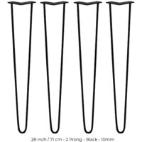 SKISKI LEGS - 4 Patas de Horquilla Metálicas para Mesa Muebles Metal Hairpin Legs 71cm Acero Negro 2 Puntales de Espesor 10mm con Pies Protectores + Paquete de 16 Tornillos de 20mm GRATIS