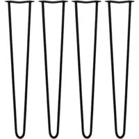 SKISKI LEGS - 4 Patas de Horquilla Metálicas para Mesa Muebles Metal Hairpin Legs 71cm Acero Negro 2 Puntales de Espesor 12mm con Pies Protectores + Paquete de 16 Tornillos de 20mm GRATIS