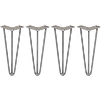 SKISKI LEGS - 4 Patas de Horquilla Metálicas para Mesa Muebles Metal Hairpin Legs 30.5cm Acero Natural 3 Puntales de Espesor 10mm con Pies Protectores + Paquete de 16 Tornillos de 20mm GRATIS