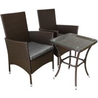 Jardí Conjunto Muebles Jardín Exterior Set Bistro Ratán Marrón 2 Personas Dos Plazas Mesa con Tablero de Vidrio Asientos Fundas Desenfundables Lavables Capa Protectora UV + Cubierta Impermeable GRATIS