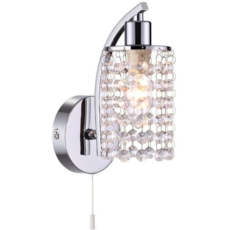 Wall Light in Chrome Plated with Clear Crystal Glass Beads Dimmable Wall Lamp