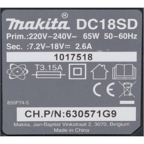 Cargador Makita DC 18 SD 7,2 V - 18 V para baterías de iones de litio (
