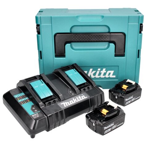 Set de 2 Baterías 18V LXT 6.0 Ah BL1860B + Cargador Doble DC18RD + MakPac  Makita