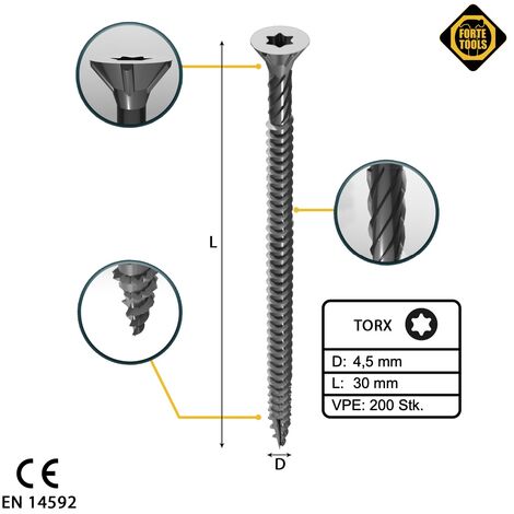 Tornillo rosca chapa cabeza avellanada plana forma C TORX