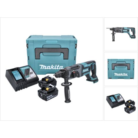 Makita DHR 241 RTJ Martillo combinado a batería 18V con SDS-Plus en Makpac 3 + 2x Batería BL 1850 5,0 Ah + Cargador DC 18 RC