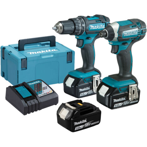 Makita DLX2131JX1 18V Kit de herramientas - Taladro Li-Ion (DHP482) & atornillador de impacto (DTD152) set combinado (con 3x baterías 3.0Ah ) en Makpac