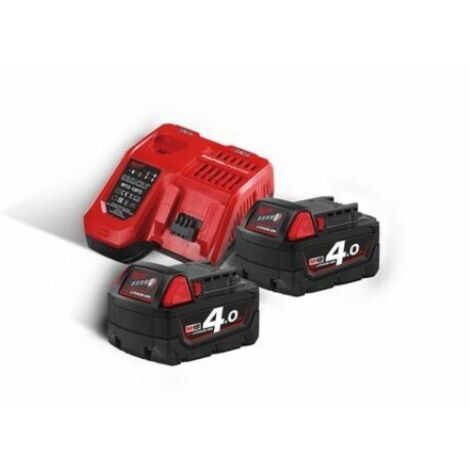 Set de arranque con batería Milwaukee 18 V con 2 baterías M18 B4 de 4,0 Ah + cargador M12-18FC (4933459215) (1/2)