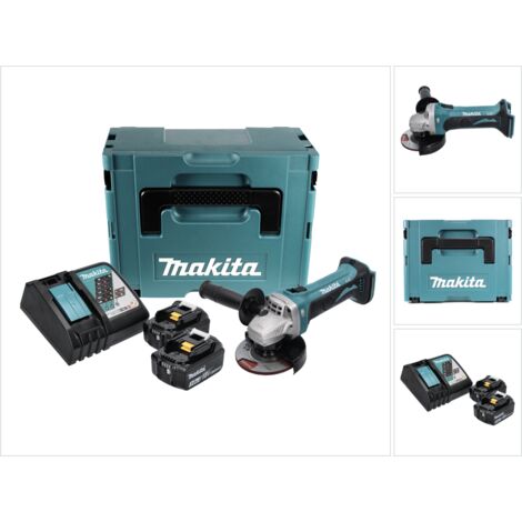Makita DGA 452 RFJ Amoladora angular a batería 18V / 115 mm + Makpac 2 + 2x Batería 3,0 Ah + Cargador