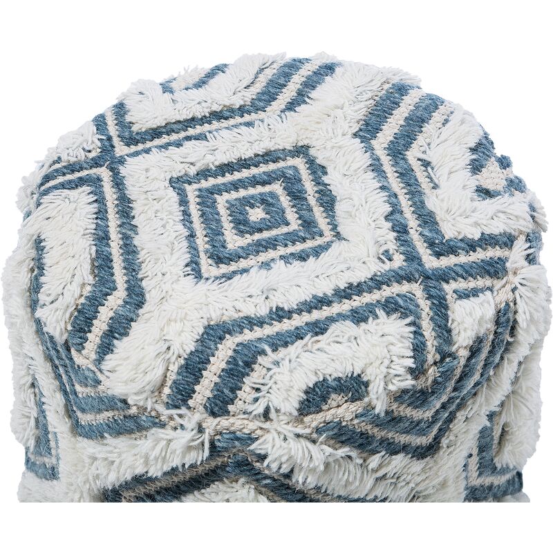 Hocker Sitzhocker Taburett weiß blau Wolle und Baumwolle oriental Agra