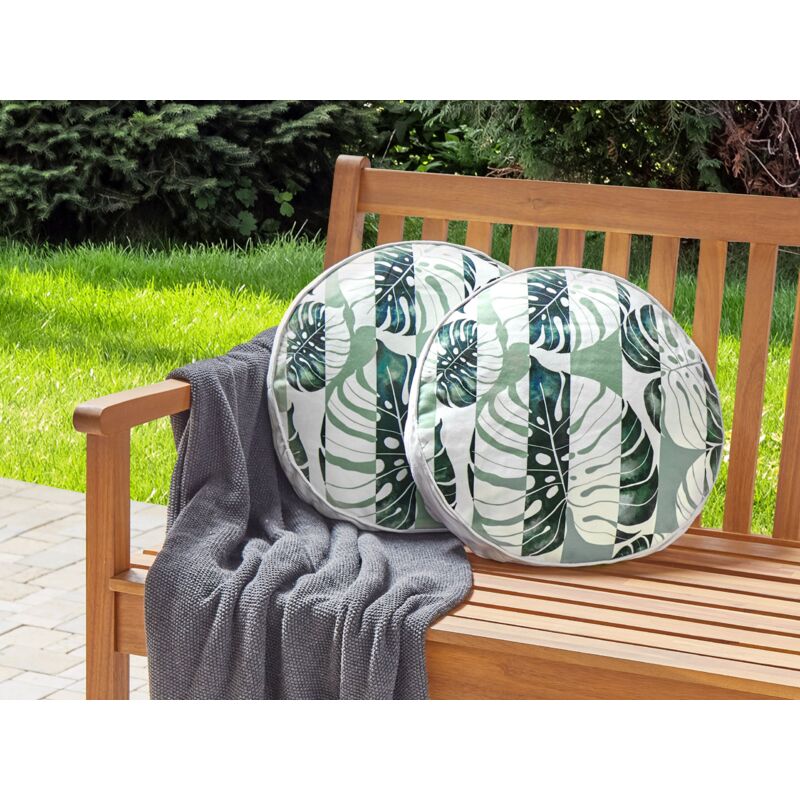 40 Stück Rund ⌀ Gartenkissen Termini 2 cm Grün Set Polyester-Blatt-Streifen-Muster