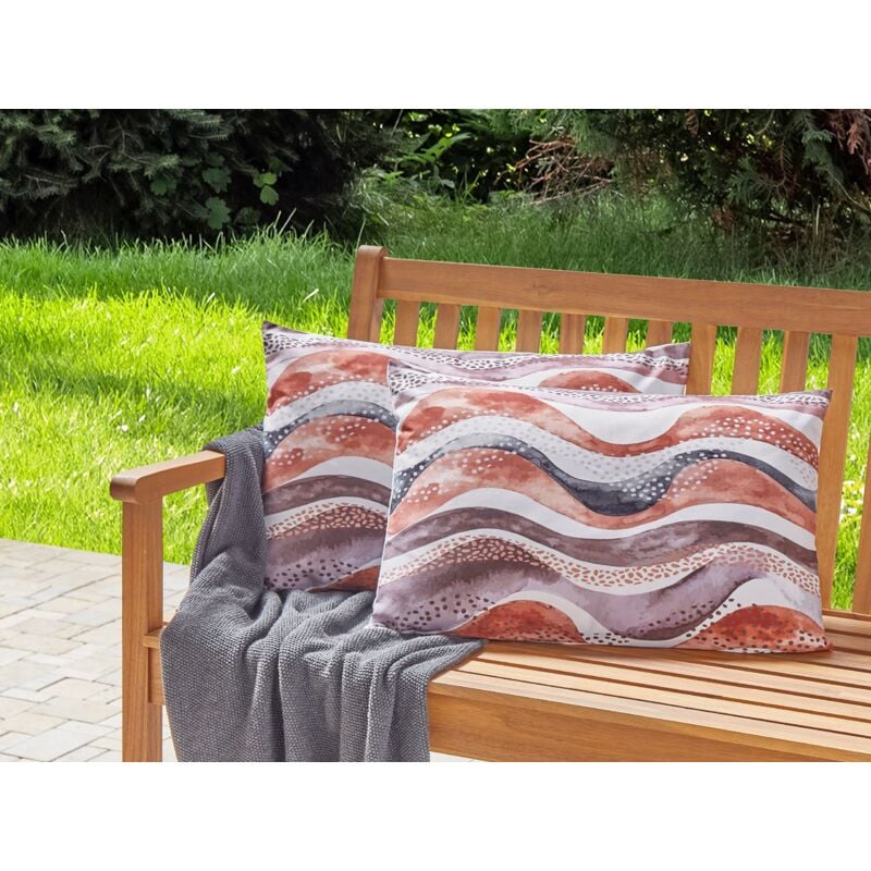 Set aus 2 Gartenkissen für den Außenbereich 40 x 60 cm Polyester Abstraktes  Motiv Wellenmuster Rechteckig Braun Seborga