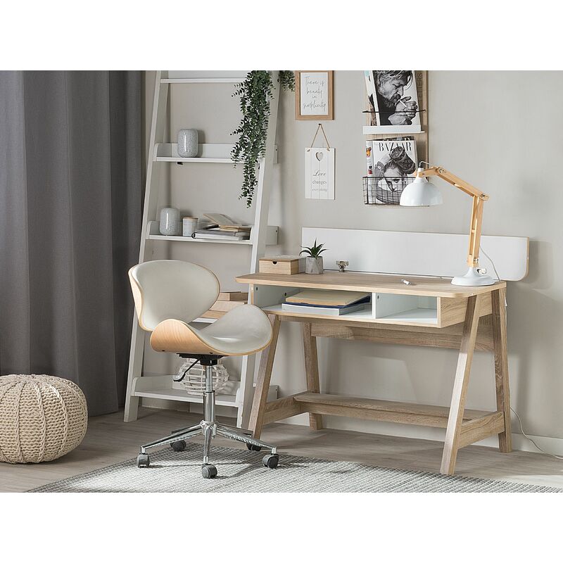 weiß/Holz Schreibtisch minimalistisch Bürotisch Computertisch Jackson