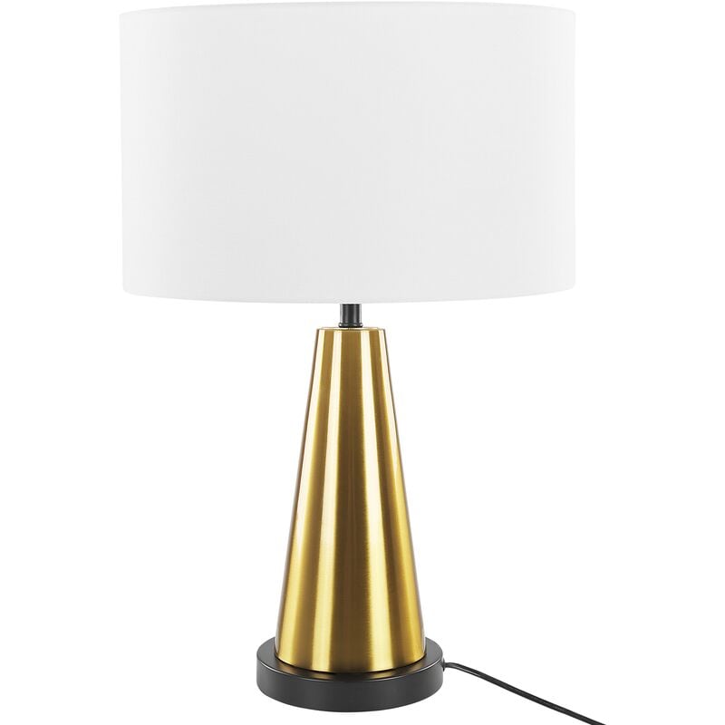 Moderne Tischleuchte Lampenschirm aus hellbeige/gold Sandon Leinengewebe