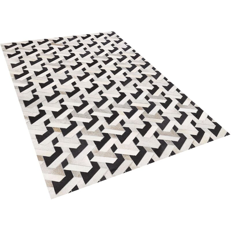 Teppich Schwarz Grau Kuhfell Rechteckig 160x230 Cm Patchwork 3d Muster Lederteppich Fur Wohnzimmer Schlafzimmer Flur Salon Esszimmer