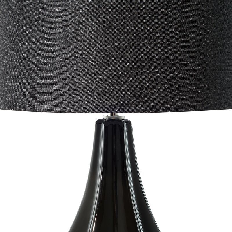 Stilvolle Tischlampe geschwungener Santee Kunstseide schwarz Lampenfuß