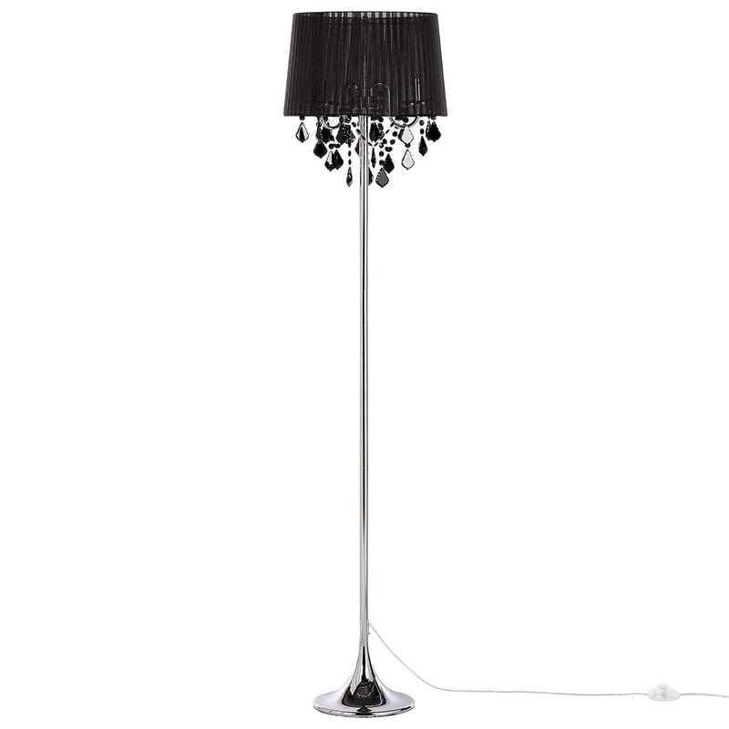 Stehlampe mit Trommelform schwarz Evans Stil Stoffschirm Kristall-Optik Glamour