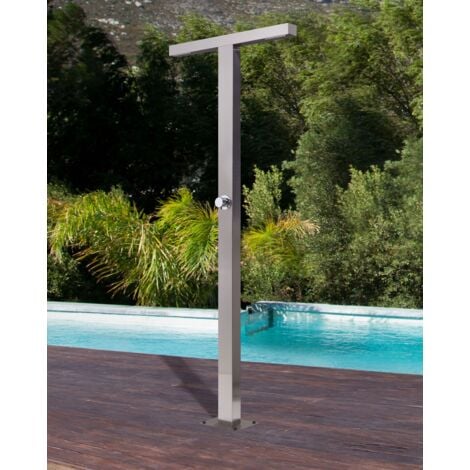 Gartendusche Silber Edelstahl für 2 Personen mit Mischbatterie Kalt