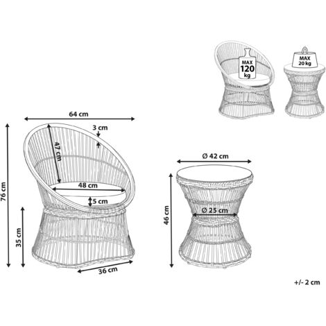 Balkonset Taupe Rattan 3teilig 2 Sessel mit Couchtisch Auflagen