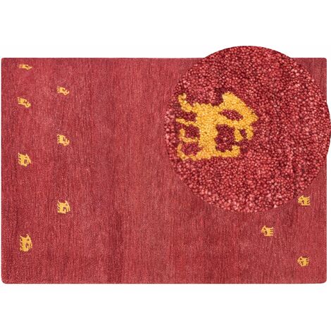 Gabbeh Teppich rot aus Wolle 160 x 230 cm Hochflor abstraktes Tiermuster  weich Yarali
