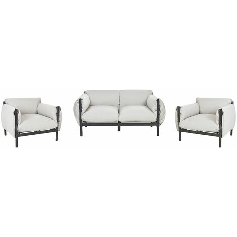 Lounge Set 3-teilig Aluminium schwarz / grau 2-Sitzer Sofa & 2 Sessel  Esperia