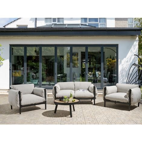 Lounge Set 3-teilig Aluminium 2 Sessel & 2-Sitzer Sofa grau schwarz Esperia 