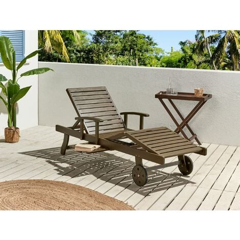 Gartenliege Dunkelbraun Akazienholz mit Verstellbarem Kopf und Fußteil