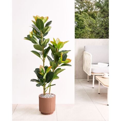 Blumentopf Goldbraun Ton und Glasfaser Rund ⌀ 24 cm mit Loch Ablaufloch