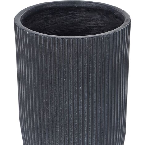 Blumentopf Schwarz Ton und Glasfaser Rund ⌀ 25 cm mit Loch Ablaufloch