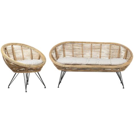 Gartensofa Set 3-Sitzer MARATEA Rattan Naturfarben