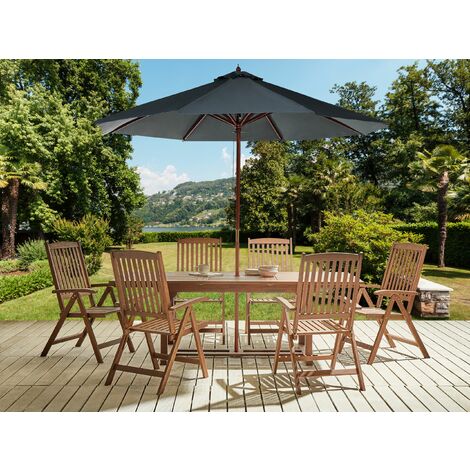 Gartenmöbel Set Dunkelbraun und Grau Akazienholz 8Teilig Sonnenschirm