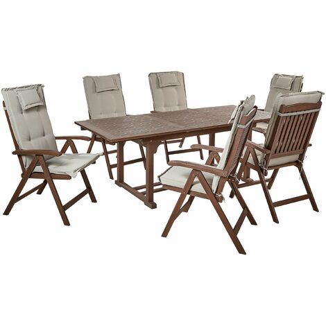 Gartenmöbel Set Dunkelbraun und Taupe Akazienholz 7Teilig Ausziehtisch