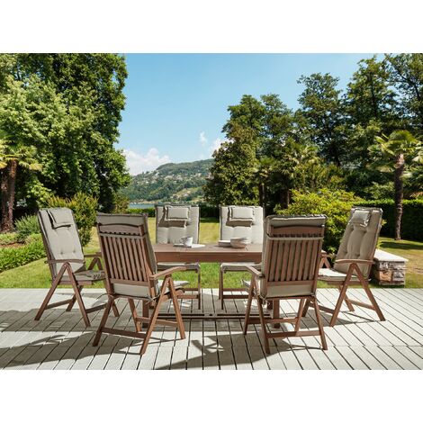 Gartenmöbel Set Dunkelbraun und Taupe Akazienholz 7Teilig Ausziehtisch