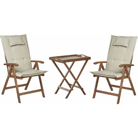 Balkonset Dunkelbraun und Taupe Akazienholz 3Teilig Klappbar