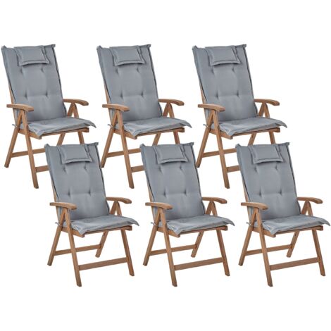 Gartenstuhl 6er Set Dunkelbraun und Grau Akazienholz Vertsellbar