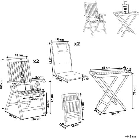Balkonset Dunkelbraun und Blau Akazienholz 3Teilig Klappbar