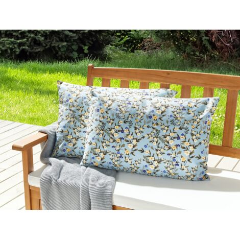 Gartenkissen 2er Set Blau Stoffbezug mit Füllung 40 x 60 cm Rechteckig