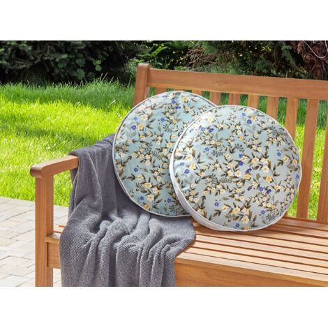 Gartenkissen 2er Set Blau Stoffbezug mit Füllung 40 cm Rund
