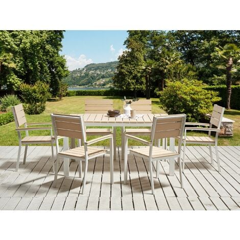 Gartentisch Beige und Weiß Aluminium Kunstholz Rechteckig 150x90 cm für
